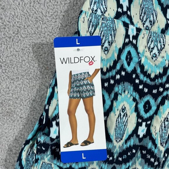 NEW Wildfox Womens L Blue Ikat Elastic Waist Pull-On Shorts - Picture 4 of 7